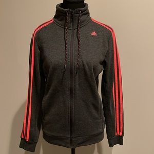 ADIDAS Climalite Essentials 3-Stripes Hoodie. Dark Grey with Orange. Size Small.